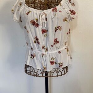 Moa Moa Floral Cream Peplum Top